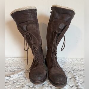 Vintage Foundry Co. Brown Suede Lace Up & Zip Up Sherpa Riding Boot 6.5